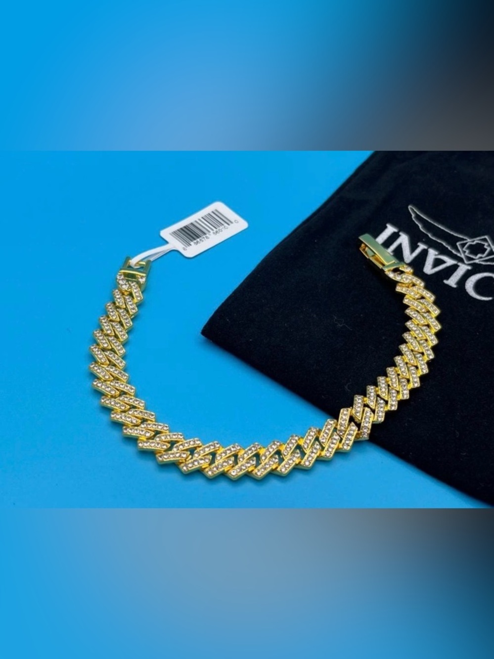 Invicta Gold Crystal Pavé Cuban Link Necklace - Gold and Clear (80864)